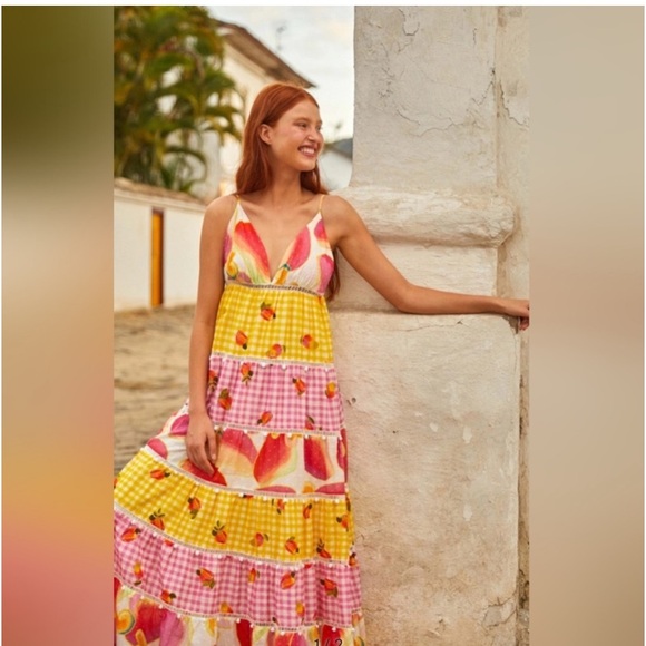 NWT FARM RIO MIXED PICNIC CASHEW MAXI DRESS IN MIX PRINT - Picture 2 of 6